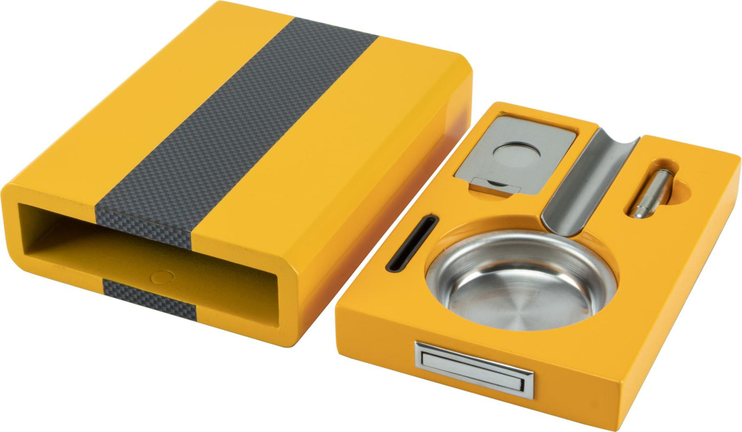 Cigar Set With Ashtray And Cutter - Yellow & Carbon
