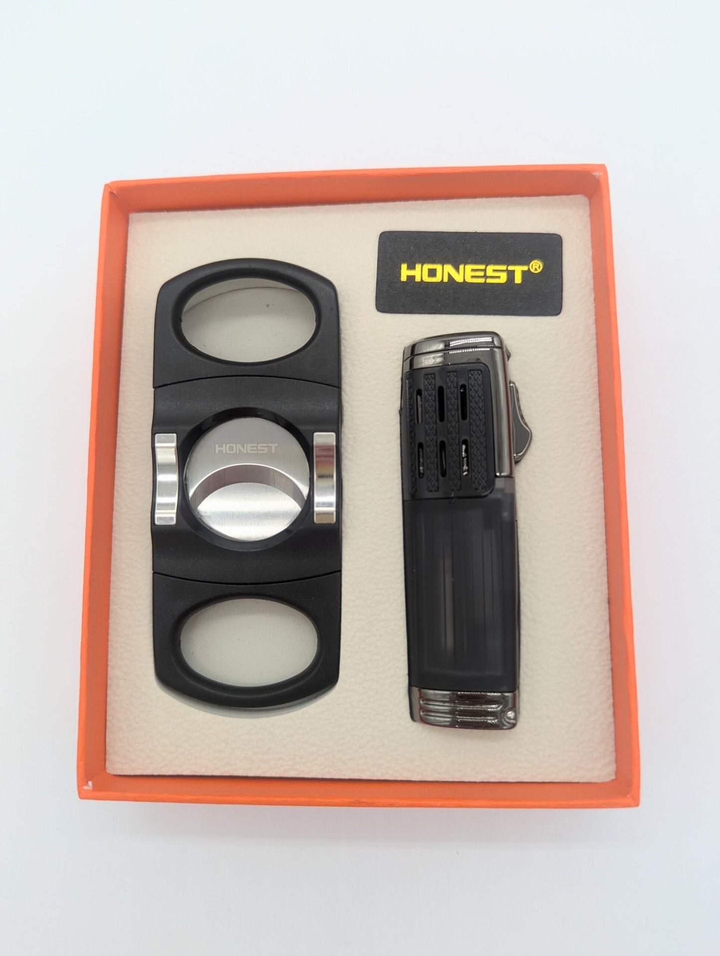 MT466 Honest Lighter And Cigar Cutter Set - Black And Round